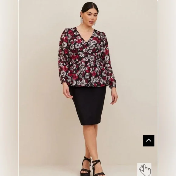 Torrid Peplum Chiffon Floral Blouson Sleeve Top - Picture 2 of 13